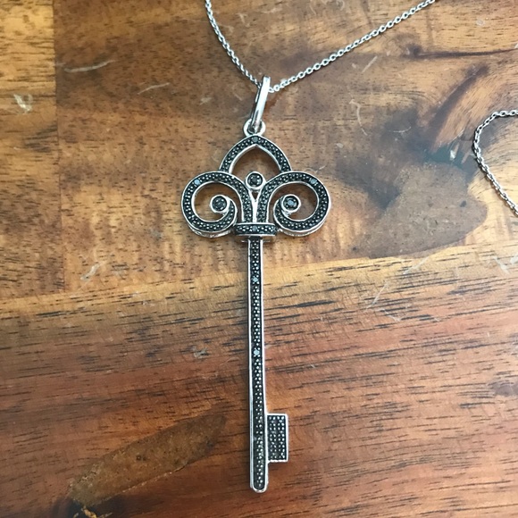 Jewelry - Black Diamond & Black Marcasite Key Pendant/Chain